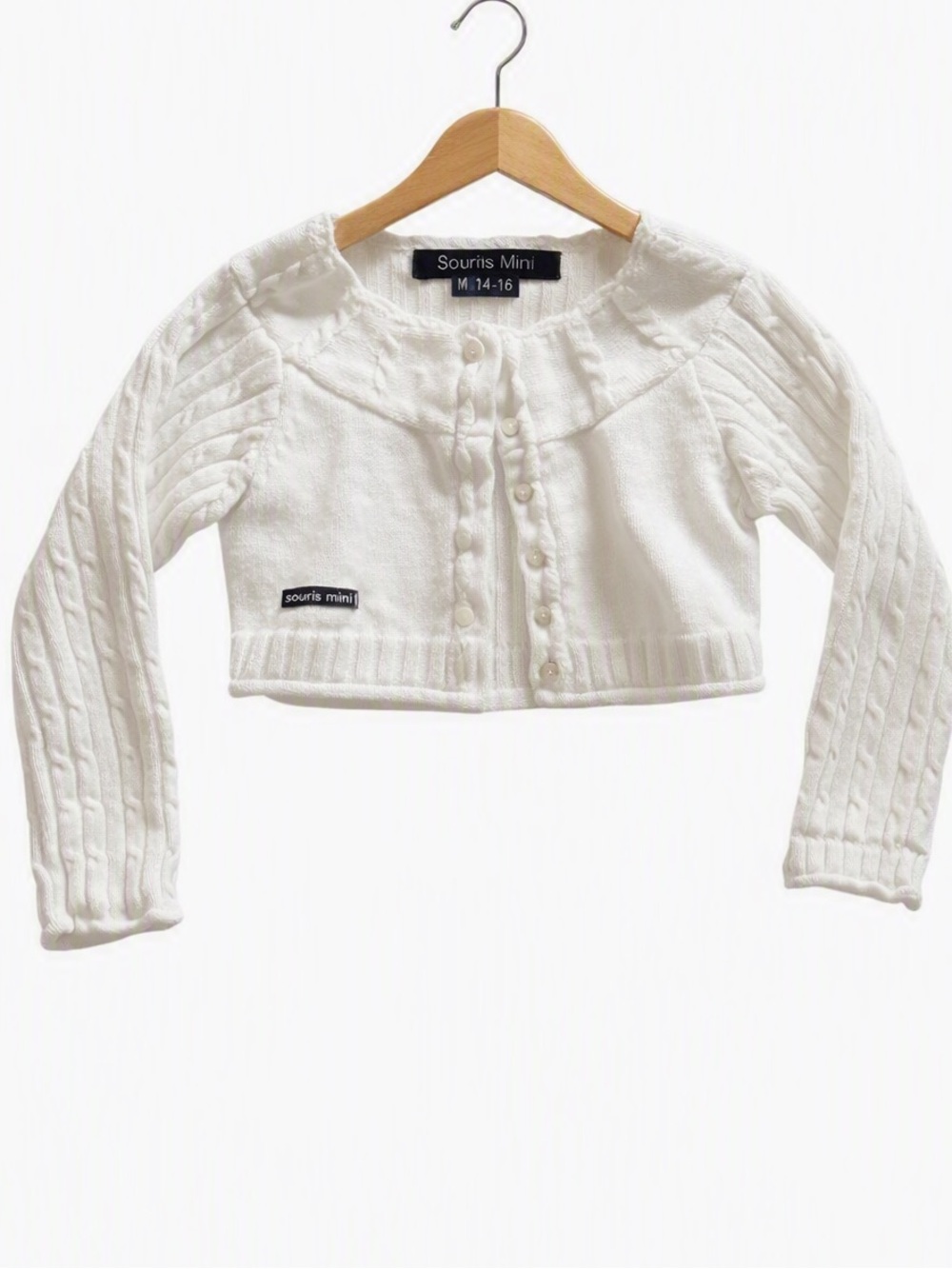 10/$15 Souris Mini White Cable Knit Long Sleeve Bolero